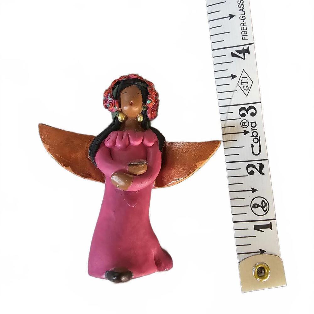 Handcrafted Angel Figurine with Pink Dress and Copper Wings - Picture 4 of 4